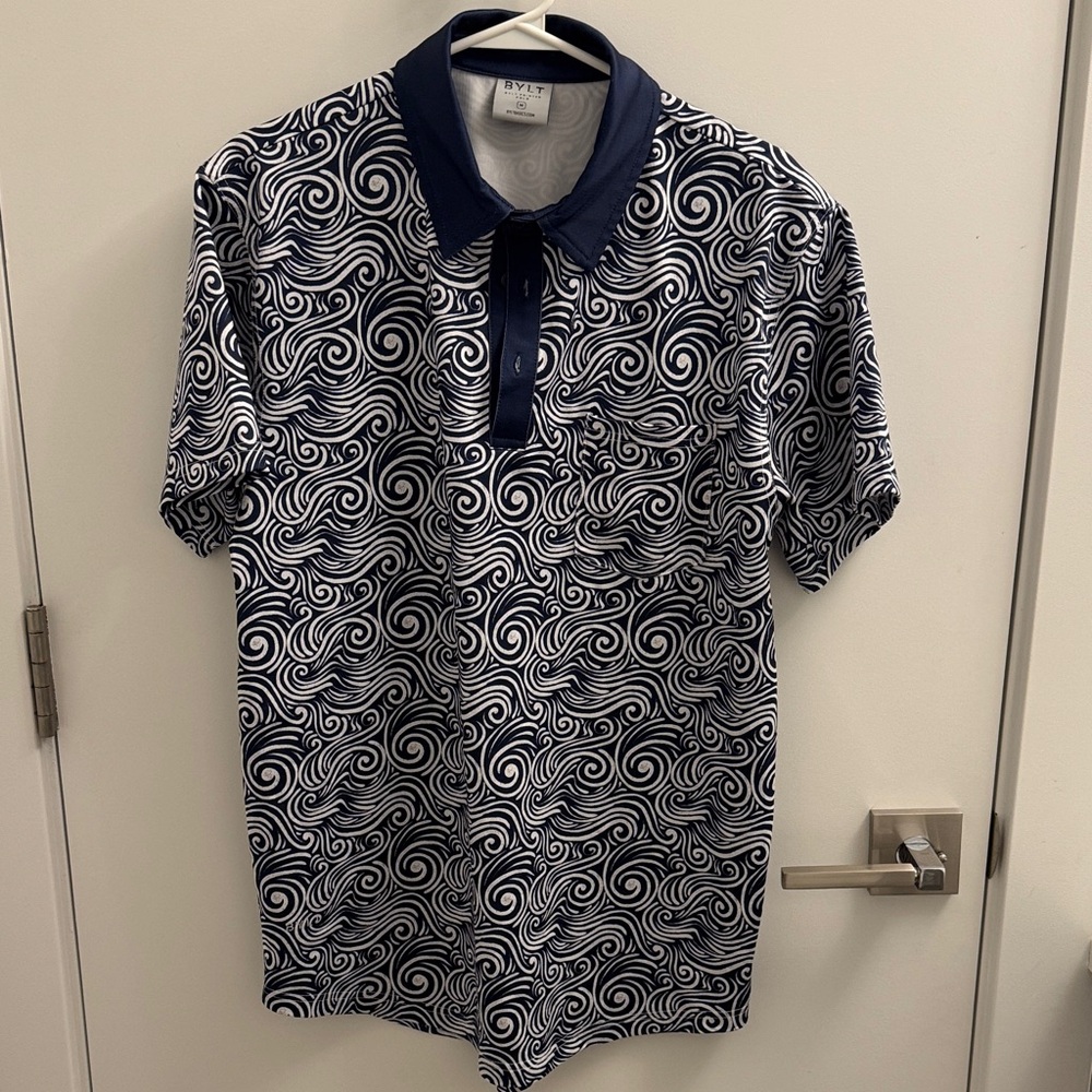 BYLT Basics Navy and White Swirl Polo
